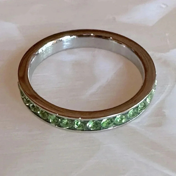 Green Peridot Colored CZ Stainless Steel Eternity Band Ring August Birthstone - Picture 1 of 6